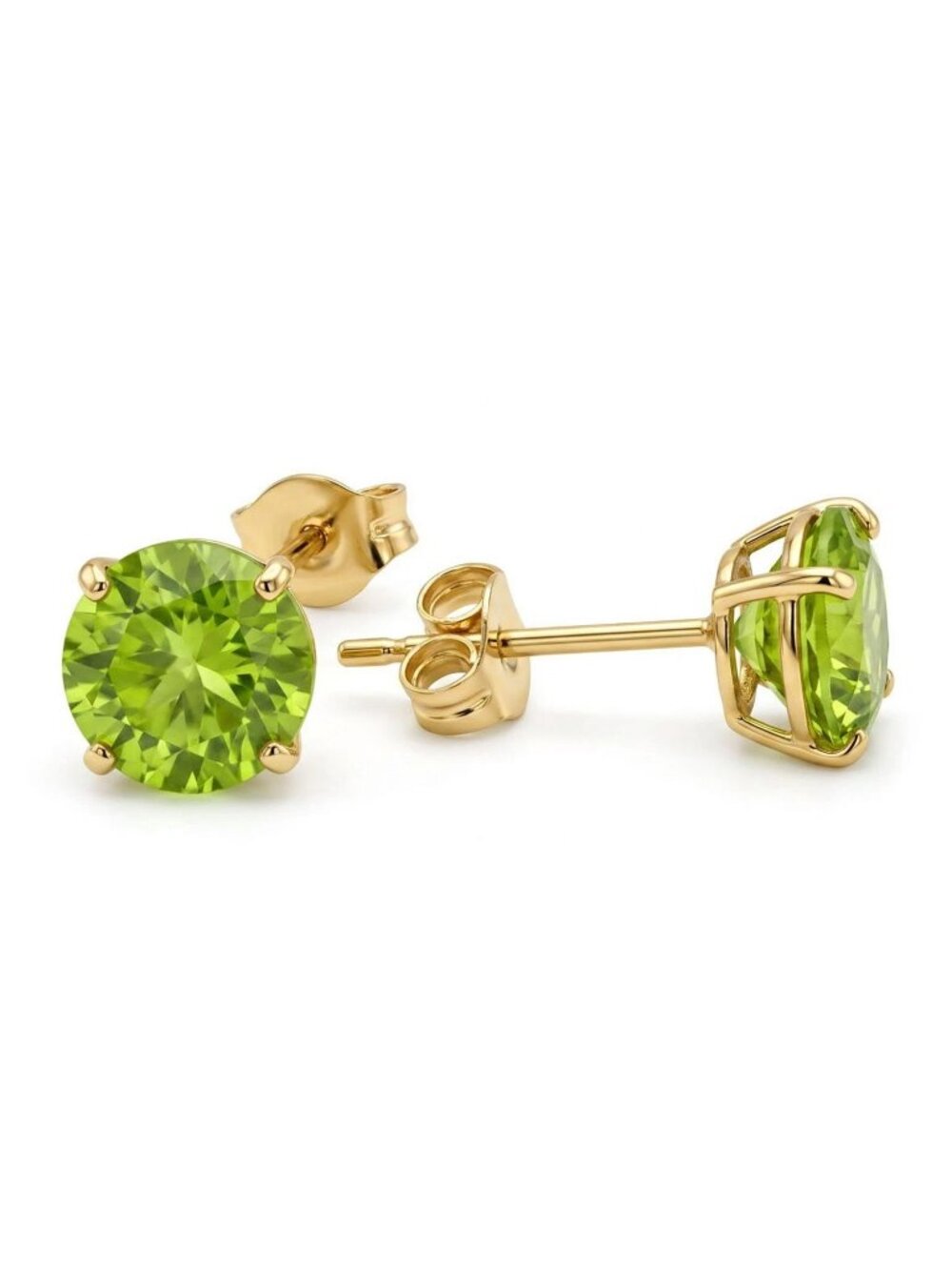 Genuine 1.96 Cts Peridot Stud Earrings 14k SOLID Yellow Gold - Picture 2 of 6